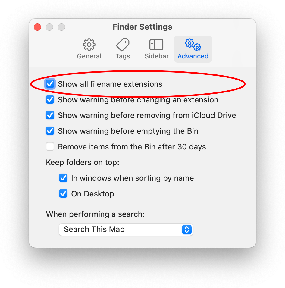 Show all filename extensions